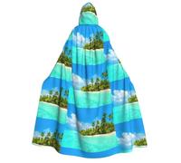 FHIZOAL Island With Sandy Beach and Palm Tree - Capa con capucha para adultos, cosplay, carnaval, fiesta, parca, vampiro, misteriosa mascarada