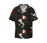 FHIZOAL Italian Silhouette - Camisa informal de manga corta para hombre, cuello cubano, con botones, clásica, vacaciones, playa, fiesta, yate, Negro, L