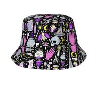 FHIZOAL Magic Witch Witchcraft - Sombrero bohemio de verano para el sol, ala ancha, plegable, para senderismo, pesca, playa, viajes, Negro, Talla única