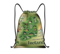 FHIZOAL Mapa de Irlanda con monumentos y cordón impermeable para deportes, mochilas ligeras para yoga, entrenamiento, natación, viajes, Black, M, Casual