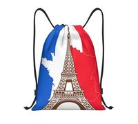 FHIZOAL Mochila deportiva con cordón y diseño de la Torre Eiffel con bandera de Francia, impermeables, ligeras, para yoga, entrenamiento, natación, viajes, Black, M, Casual
