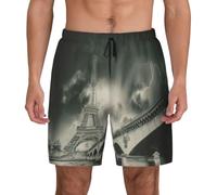 FHIZOAL Torre Eiffel - Bañador para hombre, para verano, playa, con bolsillos, informal, surf, senderismo, hawaiano, Negro, M