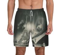 FHIZOAL Torre Eiffel - Bañador para hombre, para verano, playa, con bolsillos, informal, surf, senderismo, hawaiano, blanco, M