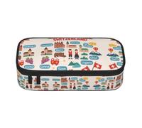 FHIZOAL Welcome to Switzerland - Estuche de viaje para lápices, bolsa de almacenamiento de gran capacidad, para profesores, universidad, trabajo, Black, One Size, Clásico