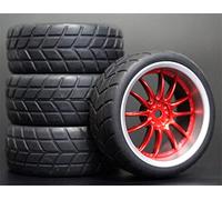 fhjwqronte 4 piezas 1/10 RC Neumáticos de turismo goma blanda Llanta rueda Juego de neumáticos de goma para coche Rc(9048-6083)