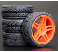 fhjwqronte 4 piezas 1/10 RC Neumáticos de turismo goma blanda Llanta rueda Juego de neumáticos de goma para coche Rc(905R-6086)