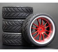 fhjwqronte 4 piezas 1/10 RC Neumáticos de turismo goma blanda Llanta rueda Juego de neumáticos de goma para coche Rc(9048-6086)