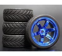 fhjwqronte 4 piezas 1/10 RC Neumáticos de turismo goma blanda Llanta rueda Juego de neumáticos de goma para coche Rc(708-6086)