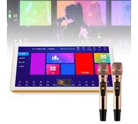 FHRKA Karaoke portátil de 18,5 Pulgadas (Pantalla táctil), Disco Duro de Almacenamiento de 2 a 6 TB, con 2 micrófonos inalámbricos para Cantar, Mecanismo Dual. (White 2T)