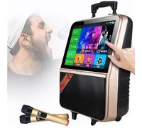 FHRKA Máquina de Karaoke con 2 micrófonos inalámbricos, conexión Inteligente y Pantalla compartida con el teléfono móvil, Ideal para Bailes de salón al Aire Libre.