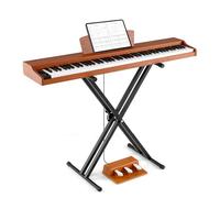 FHRKA Piano Digital de 88 Teclas, Teclado Eléctrico de Tamaño Completo Semi-Pesado con Soporte Ajustable, Pedales Dobles, Duales Altavoces (Brown)