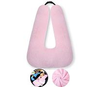 FHSGGP Cojín de viaje para niños, cojín cervical, cojín para dormir de coche, para viajes largos, en forma de U, cinturón de seguridad, cojín de viaje para niños, piel de conejo artificial rosa