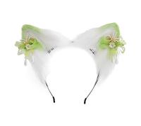 Fhsqwernm Aro para el pelo con forma de oreja de gato de zorros de dibujos animados con decoración de horquilla de flores, soporte para el pelo de fiesta de cosplay para adolescentes y adultos