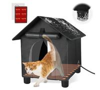 FHTONGE Casa grande elevada con calefacción para gatos al aire libre en invierno, refugio para gatos salvajes resistente a la intemperie con alfombrilla calefactora, caseta para gatos callejeros