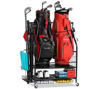 FHXZH Organizador de Garaje para Almacenamiento de Bolsas y Accesorios de Equipo, Soporte para 2 Bolsas y Palos de Golf, Pelotas de Golf, Estante