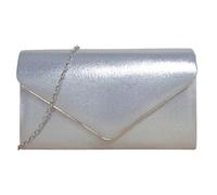fi9 Bolso de mano de ante liso para mujer, para novia, graduación, boda, noche, fiesta, bolso de mano, Silver, Height: 14cm , Width: 23.6cm , Depth: 5.3cm