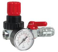 FIAC Regulador de Presión, Manómetro y Grifo de Línea, Accesorios 1/4" F-Universal, Prensa. Max 12 Bar, caudal 180 l/min