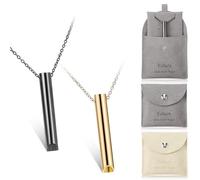 Fiada 2 Sets Collares de Respiración Consciente de Aliviar Ansiedad Estrés Collar de Ejercicios Respiración Profunda Acero Inoxidable con Bolsa de Joyería Portátil para Relajación (Negro, Oro)