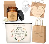 Fiada 6 Piezas Regalo Beste Kollegin Velas Perfumadas Neceser Llavero Corazón de Madera con Cuerda de Yute sobre y Bolsa de Papel Regalo de Despedida Agradecimiento para Cumpleaños Navidad