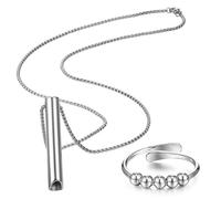 Fiada Collar Collar de Respiración Consciente Collar de Ejercicios de Respiración Profunda de Acero Inoxidable y Anillo para Aliviar Ansiedad Estrés Relajación Meditación Hombres Mujeres