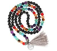 Fiada Collar de 108 Cuentas de oración de piedras preciosas Collar tibetano budista 6 mm Pulsera de múltiples Capas Rosario de Buda Yoga Collar de meditación Joyería con colgante, 68 cm (Clásico)