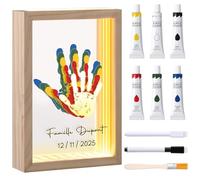 Fiada Marco LED para Huellas de Manos y Pies de la Familia 5 Láminas Acrílico 6 Colores Marco de Madera Artesanal Recuerdos Regalos para el Día Madre Día del Padre Navidad y Actividades Familiares