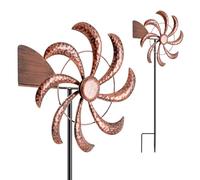 Fiada Molino de Viento para Jardín con Veleta Metálico de Pie con Mangas de Viento, Repelente de Aves para Balcones Decoración de Jardín Exterior, Resistente a la Intemperie (Bronce)