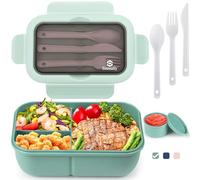Fiambrera,1250ml Lunch Box caja bento a prueba de fugas para niños adultos,recipiente para alimentos con 3 compartimentos y juego de cubiertos,lonchera comidas aptos para microondas y lavavajilla