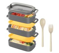 Fiambrera 3 Compartimentos,Bento Lunch Box a prueba de fugas,Fiambrera con Cuchara y Tenedor,Microondas y Lavavajillas, Libre de BPA,Ideal Para Niños,Adultos,Picnic,Trabajo (2,25L Gris Material PP)