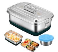 Fiambrera Acero Inoxidable, 2000 ML Lunch Box, Bento Box Hermética y Duradera con 3 Compartimentos Loncheras de Trabajo Portátil y Ecológica para Niños y Adultos, Sin BPA, con Cuchillo y Tenedor