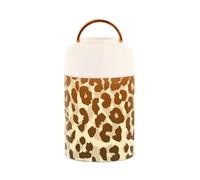 Fiambrera aislada al vacío de acero inoxidable con patrón de leopardo para comida caliente con cuchara para aperitivos de adultos, 17 onzas
