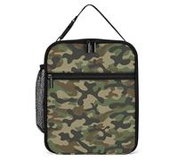 Fiambrera aislada con textura de camuflaje, reutilizable, portátil, con bolsillo lateral, diseño de camuflaje forestal, pequeña bolsa térmica para comida, para hombres y mujeres, trabajo