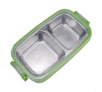 Fiambrera compacta de acero inoxidable con 2 compartimentos, diseño a prueba de fugas, con sello de silicona y tapa de bloqueo seguro para almacenamiento portátil de comidas (verde (dos cuadrados))