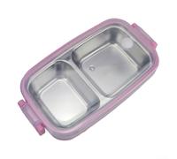Fiambrera compacta de acero inoxidable con 2 compartimentos, diseño a prueba de fugas, con sello de silicona y tapa de bloqueo seguro para almacenamiento portátil de comidas (verde (rosa (dos rejillas