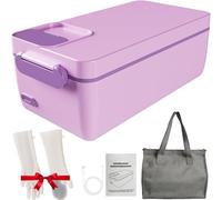 Fiambrera con calefacción eléctrica, 3200mAh, lonchera autocalentable inalámbrica con pantalla LCD, forro de acero inoxidable extraíble, guantes, 40W, no requiere agua, calentador de almuerzo(Purple)