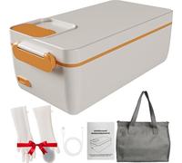 Fiambrera con calefacción eléctrica, 3200mAh, lonchera autocalentable inalámbrica con pantalla LCD, forro de acero inoxidable extraíble, guantes, 40W, no requiere agua, calentador de almuerzo(White)