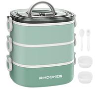 Fiambrera, Contenedores Apilables de 3 Capas, Caja Bento a Prueba de Fugas de Gran Capacidad de 2800 ml con Cajas de Cuchara, Tenedor y Salsa, Apta para Microondas para Niños y Adultos