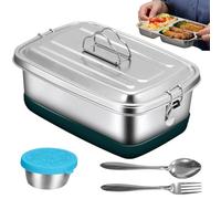 Fiambrera de Acero Inoxidable 2000ML con 3 Compartimentos, Lunch Box Portátil a Prueba de Fugas, Fiambrera a prueba de fugas, Bento Doble Capa para Oficina, Escuela y Viajes, Incluye Cubiertos