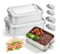 Fiambrera de acero inoxidable, 850 ml, 1400 ml, con compartimentos, fiambrera de metal con compartimentos, con compartimentos, extraíble, fiambrera para el almuerzo, fiambrera para la escuela, el