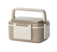 Fiambrera de acero inoxidable apta para alimentos apta para microondas y cuenta con un sistema de tapa a presión de sellado hermético (marrón)