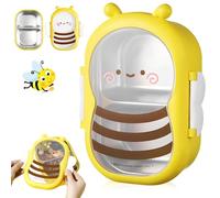 Fiambrera de Acero Inoxidable con 2 Compartimentos, Bonito motivo de abeja Lonchera Infantil, Lunchbox para Niños y Adultos, Fiambrera Termica Caja Bento para Frutas para Escuela Oficina y Picnic