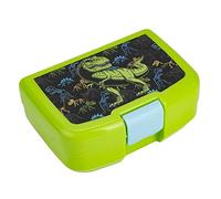 Fiambrera Dino T-Rex para niños, fiambrera de plástico verde con cierre de clip, compartimento grande para sándwich y aperitivos, fiambrera para guardería y escuela, resistente, fácil de abrir