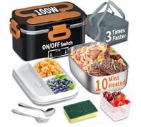 Fiambrera eléctrica 100 W, 3 en 1, portátil, calefacción, acero inoxidable, 12 V/24 V/220 V, aislada para coche/camión/oficina, bolsa aislante (naranja y negro)