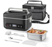 Fiambrera eléctrica con batería, 16.000 mAh, con función de calefacción, 1,2 L, con temperatura ajustable, modo de mantenimiento del calor y retardo de inicio de 12 horas para oficina, viajes y