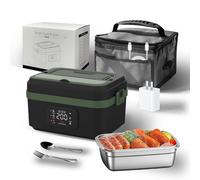 Fiambrera Eléctrica, Fiambrera Portátil Con Sistema De Autocalentamiento Y Batería Recargable, Fiambrera Térmica De 1 L Con Temperatura Ajustable Inteligente, Para Adultos Hombres Mujeres(Black + Gree