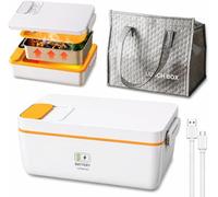 Fiambrera Eléctrica Inalámbrica con Batería 12000mAh 1L, Calentador de Comida Portátil Sin Cable, Taper Eléctrico con Acero Inoxidable, Pantalla y Temporizador, para Trabajo, Oficina, Coche, Camping
