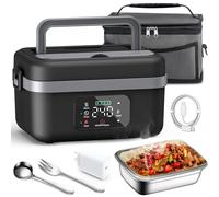 Fiambrera eléctrica inalámbrica, Fiambrera térmica Recargable de 1 litro con Tenedor, Cuchara y Bolsa de Transporte, Calentador de Alimentos de Acero Inoxidable con autocalentamiento Black