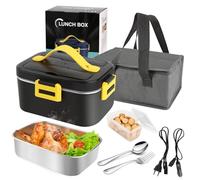 Fiambrera Eléctrica para Coche/Camión/Oficina, Fiambrera Portátil Extraíble de Acero Inoxidable 75W 1.8L con Bolsa Aislante, 12V/24V/220V