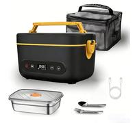 Fiambrera Eléctrica Sin Cable para Adultos, 120 Min Autonomía Batería, 1,2L Acero Inoxidable 304, Calefacción Sin Agua con Temporizador, Calentador de Comidas Portátil para Camión, Oficina, Obra