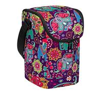 Fiambrera grande con diseño de elefantes de la tribu india y colorido patrón floral para adultos, reutilizable, portátil, organizador grande